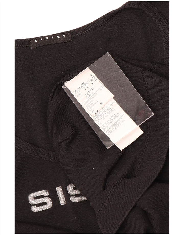 SISLEY Dame Grafisk T-Shirt Top UK 14 Stor Sort Bomuld