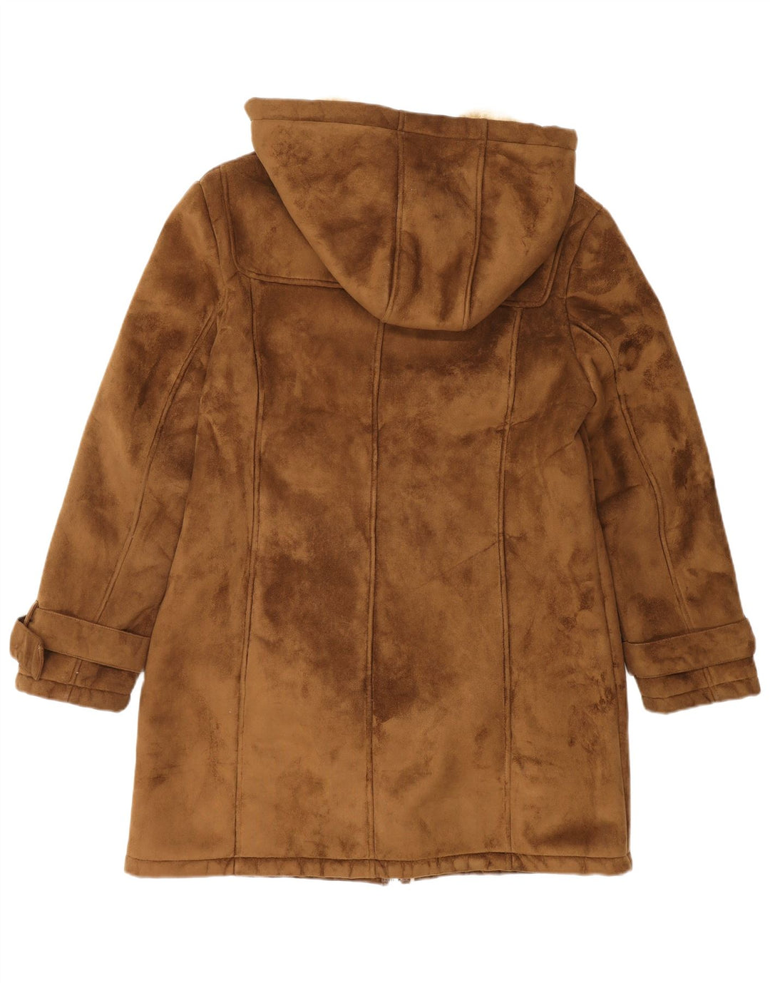 DAVID MOORE Womens Hooded Sherpa Overcoat UK 14 Large Brown Polyester