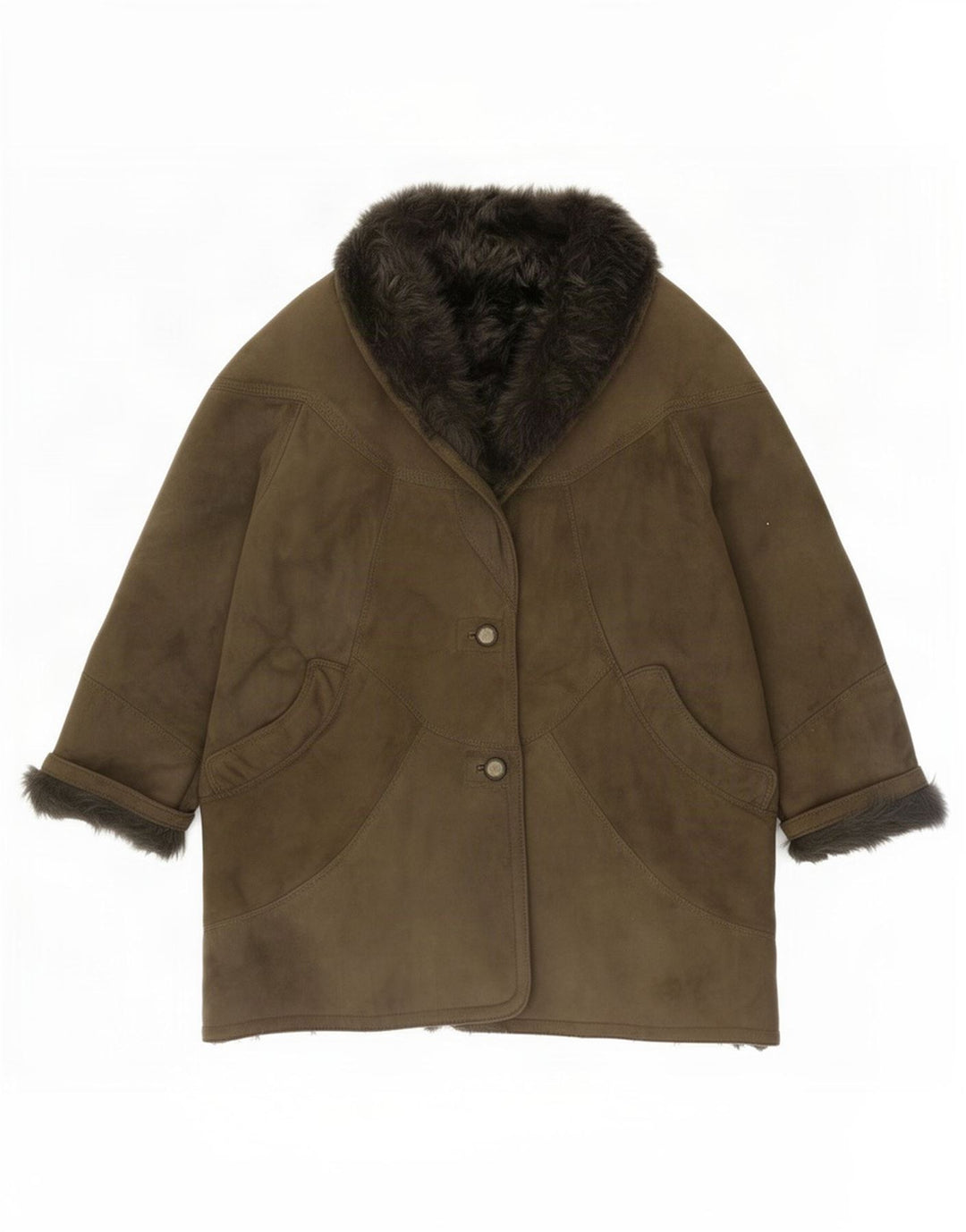 Vintage Dame Oversized Shearling Coat EU 46 XL Khaki