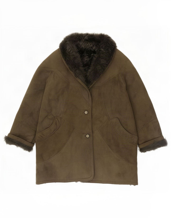 Vintage Dame Oversized Shearling Coat EU 46 XL Khaki