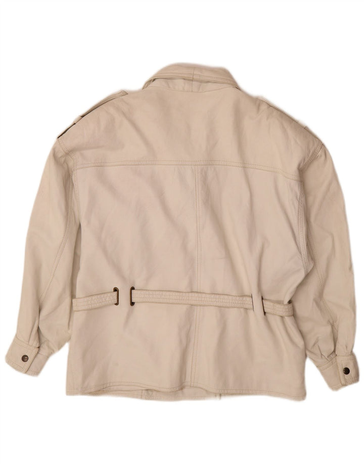 Vintage kvinders militærlæderjakke UK 14 Medium hvidt læder