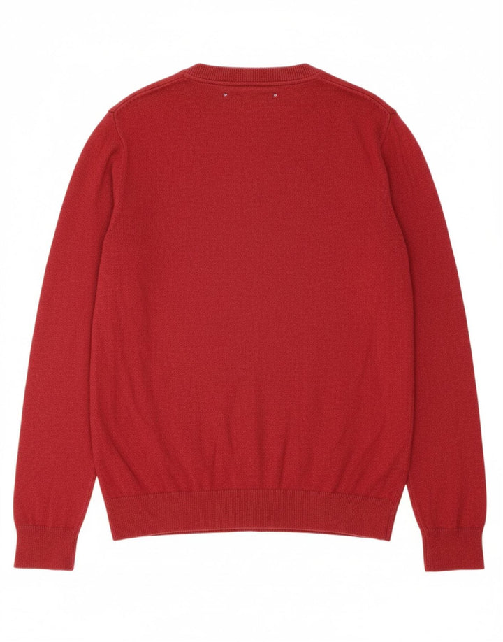 TOMMY HILFIGER Mens V-Neck Jumper Sweater Medium Red Cotton