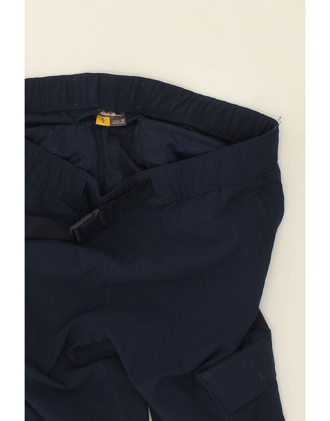 EDDIE BAUER Womens Slim Cargo Trousers US 12 Large W34 L23 Navy Blue Vintage Eddie Bauer and Second-Hand Eddie Bauer from Messina Hembry 