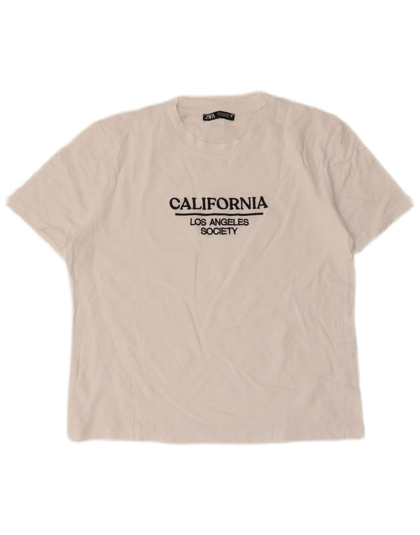 Zara Womens Crop Graphic T-Shirt Top UK 10 Small White Bomuld