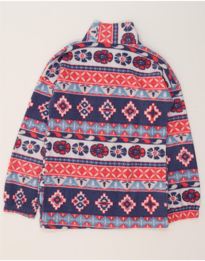 VINTAGE Dame Fleecejakke UK 14 Large Navy Blue Fair Isle