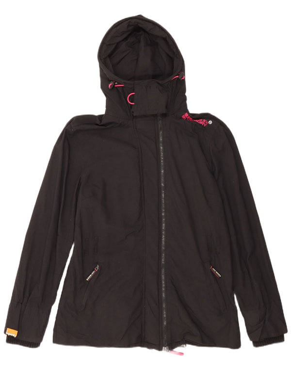Superdry Windmac regnjakke med hætte til kvinder UK 18 XL sort nylon