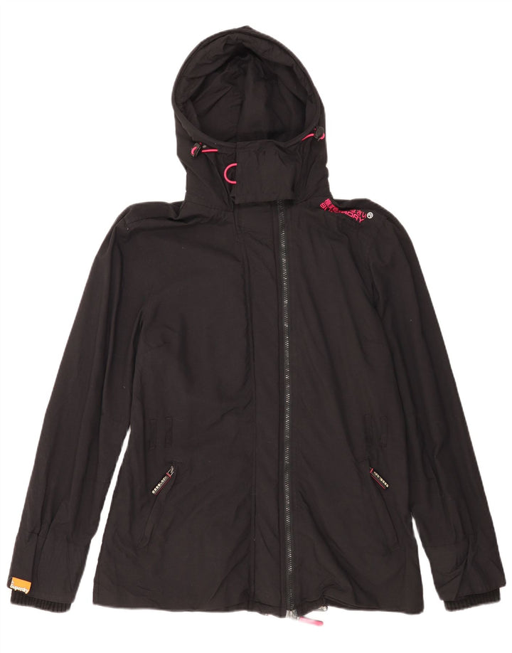 Superdry Windmac regnjakke med hætte til kvinder UK 18 XL sort nylon