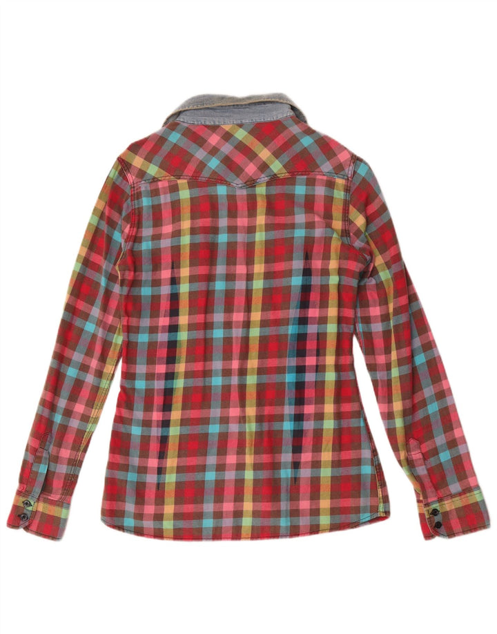 Vintage dame flannel skjorte UK 10 Lille flerfarvet ternet bomuld