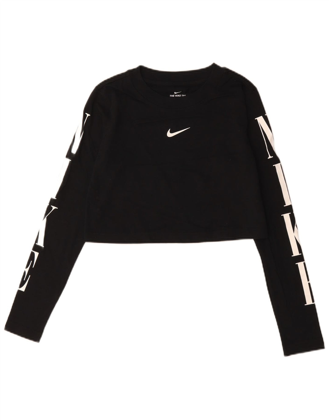 Nike Dame Crop Grafisk Top Langærmet UK 10 Small Black Bomuld