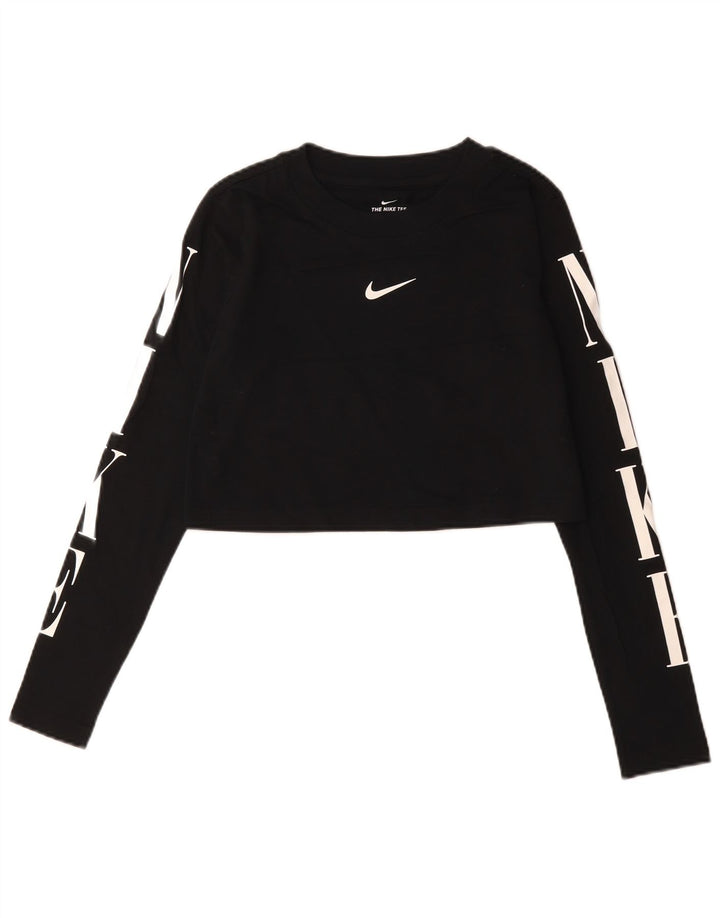 Nike Dame Crop Grafisk Top Langærmet UK 10 Small Black Bomuld