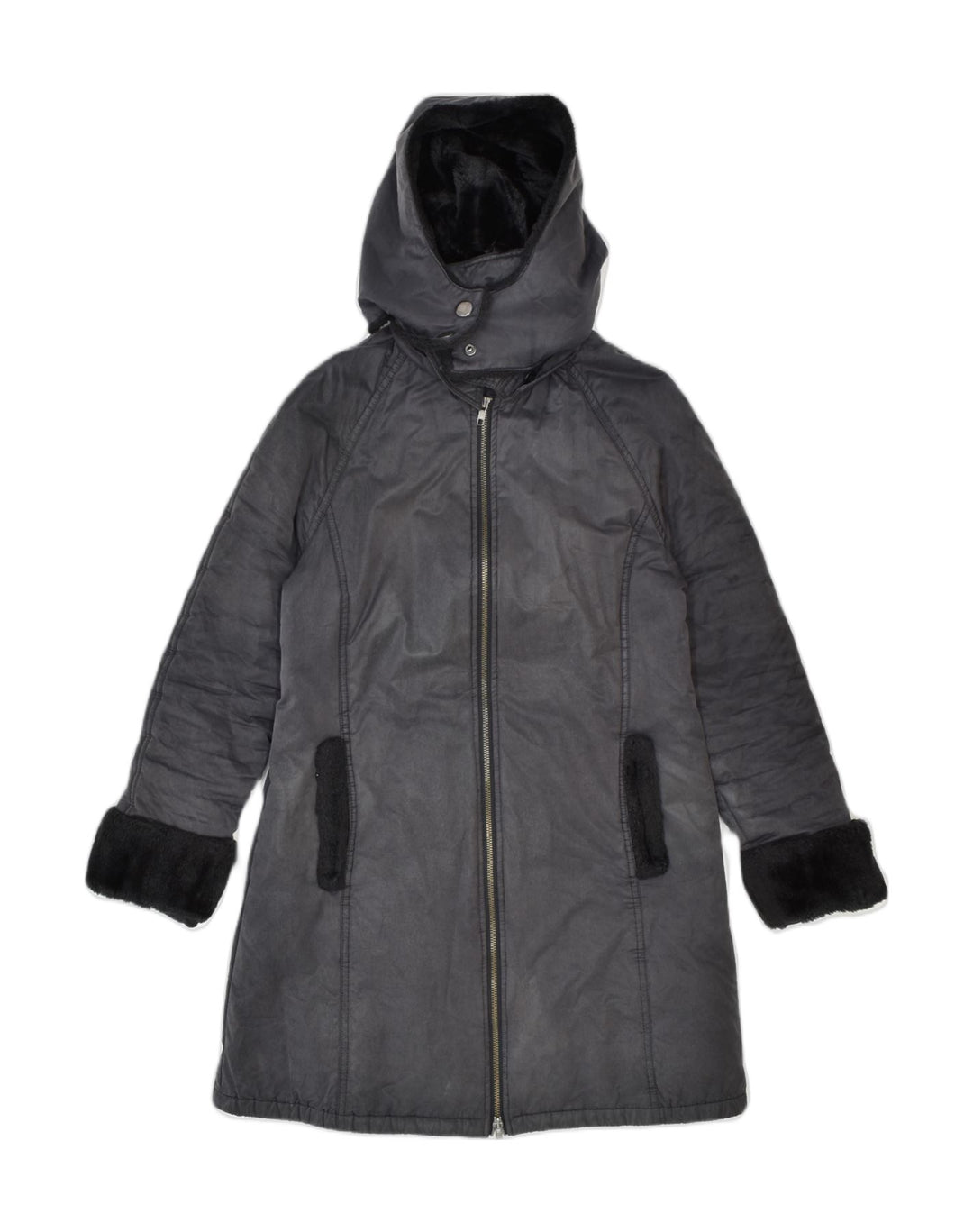 MAX & CO. Womens Hooded Windbreaker Coat UK 8 Small Grey Cotton | Vintage Max & Co. | Thrift | Second-Hand Max & Co. | Used Clothing | Messina Hembry 