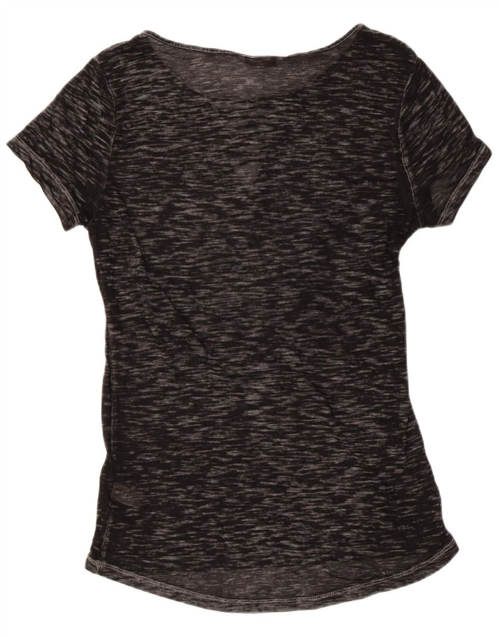 BKE Dame Se Through T-Shirt Top UK 10 Small Black Flecked Bomuld
