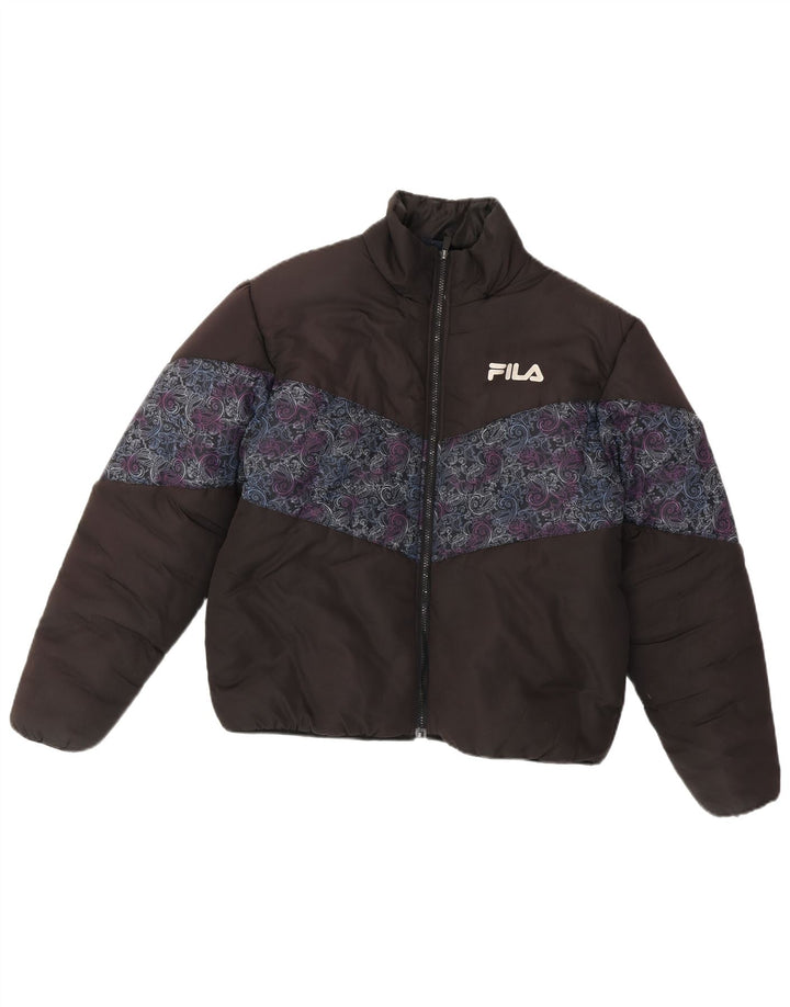 Fila Dame Loose Fit Polstret Jakke UK 14 Medium Sort Paisley Polyester