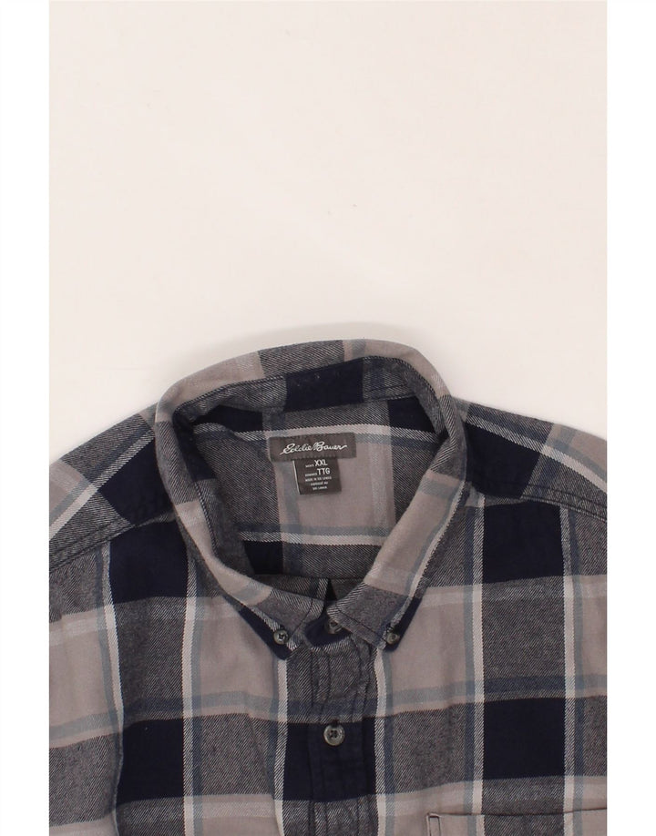 EDDIE BAUER Mens Flannel Shirt 2XL Grey Check Cotton Vintage Eddie Bauer and Second-Hand Eddie Bauer from Messina Hembry 
