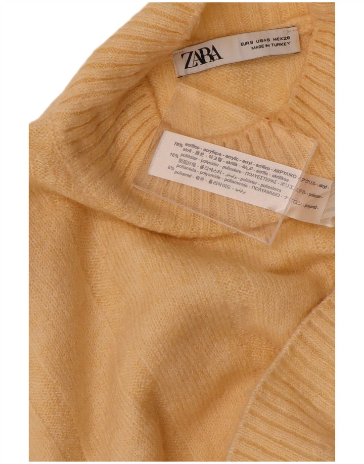 ZARA Womens Oversized Crop Turtle Neck Jumper Sweater UK 10 Small Yellow
