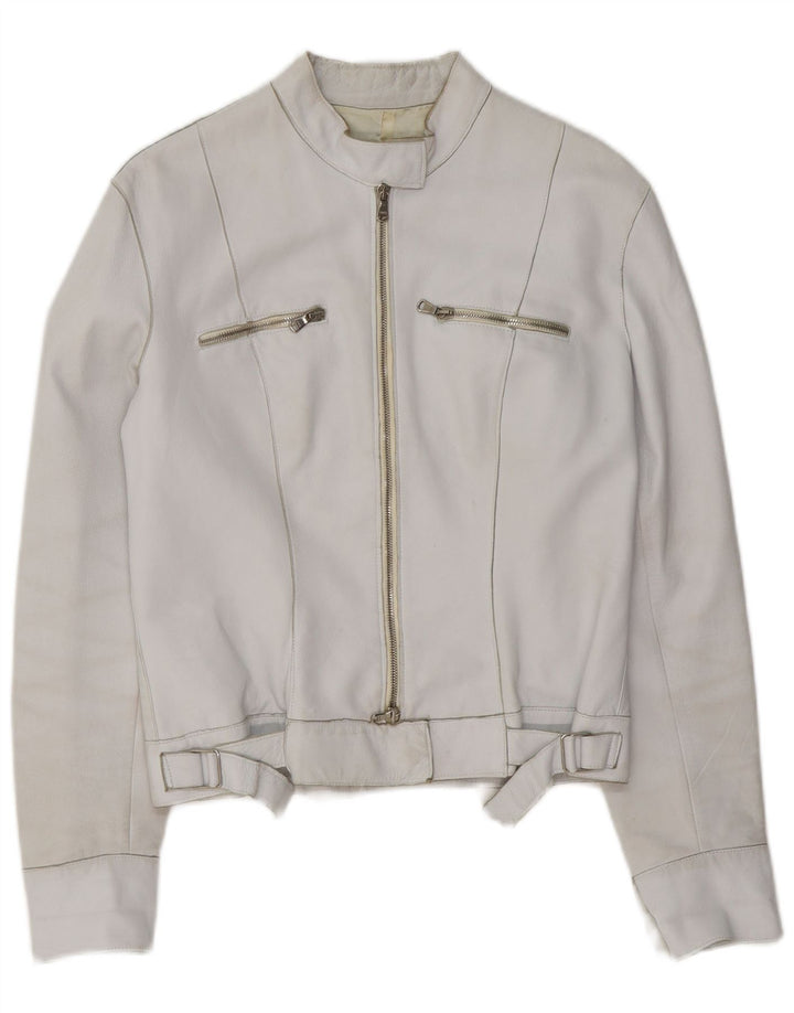 Pinko Læder Biker Jacket UK 10 Small White