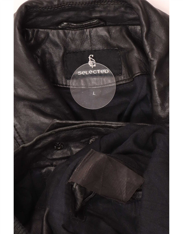 Udvalgte Herre Læder Bomber Jacket UK 40 Large Black