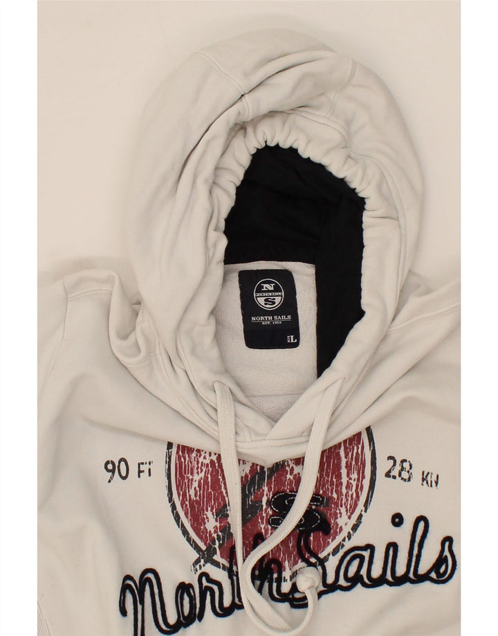 NORTH SAILS Mens Graphic Hoodie Jumper Large White Cotton Vintage North Sails and Second-Hand North Sails from Messina Hembry 