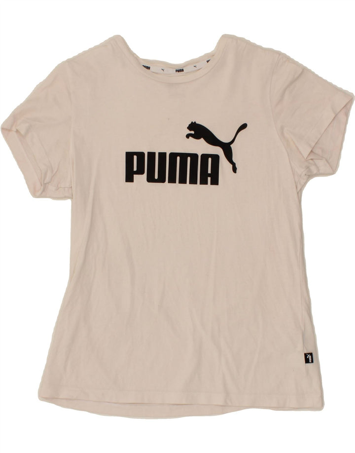 PUMA Womens Graphic T-Shirt Top UK 12 Medium Off White Cotton Vintage Puma and Second-Hand Puma from Messina Hembry 