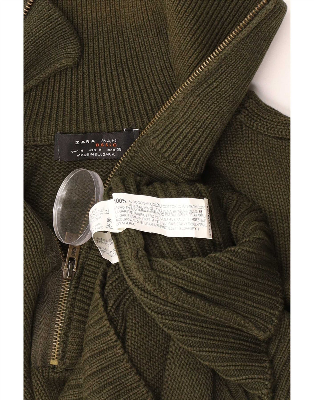 Zara Herre Zip Neck Jumper Sweater Medium Green Bomuld