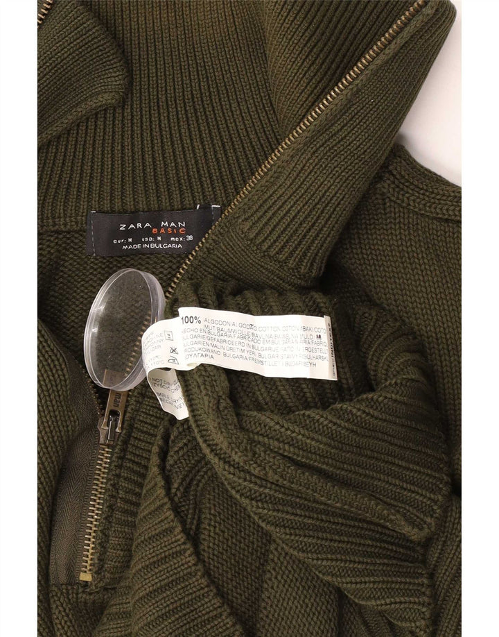 Zara Herre Zip Neck Jumper Sweater Medium Green Bomuld