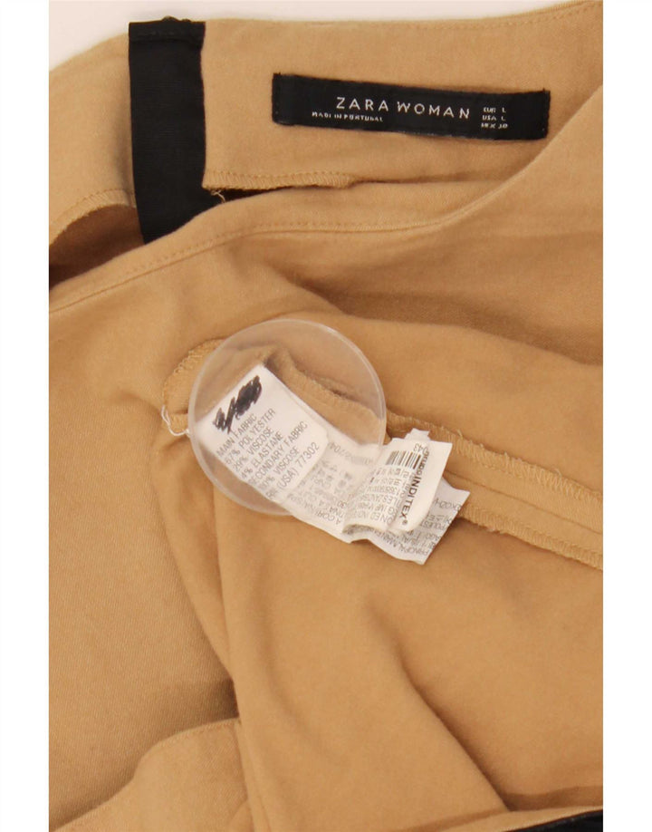 Zara Dame 3/4 ærme Skift Kjole UK 14 Large Beige Colourblock Polyester