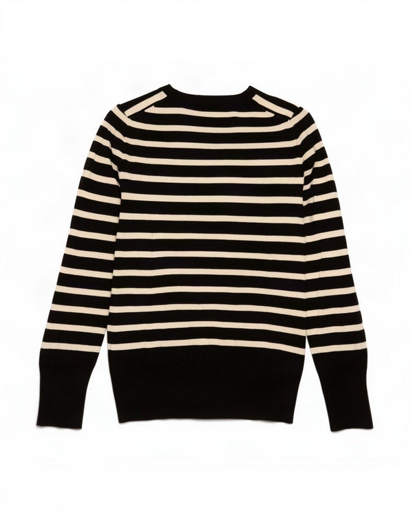 Zara Dame Boat Neck Jumper Sweater UK 12 Medium Sort Stribet Viscose