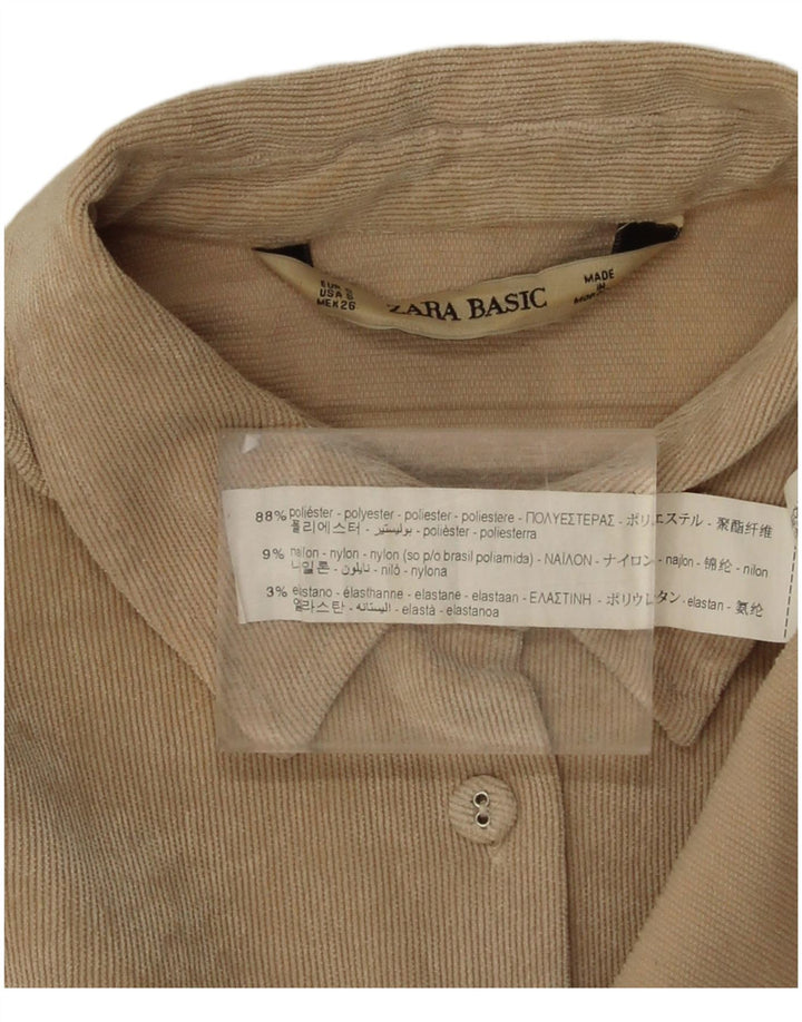 Zara Dame Oversized Corduroy Shirt UK 10 Small Beige Polyester