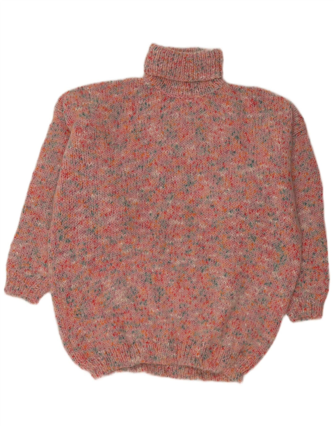 VINTAGE Dame Oversized rullehals sweater UK 20 2XL Pink Flecked