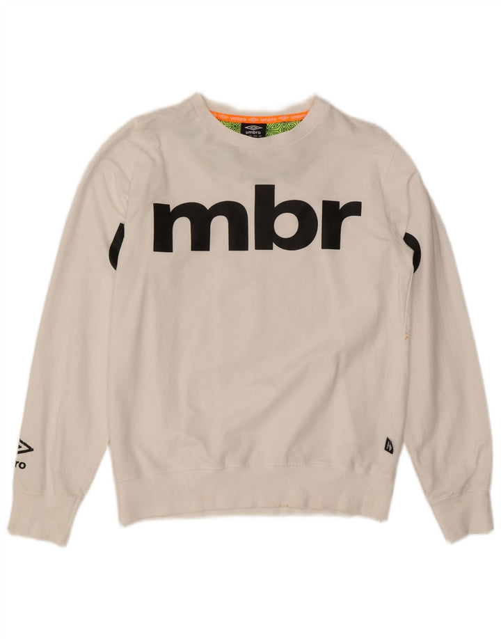 UMBRO Boys Graphic Sweatshirt Jumper 13-14 Years 2XL White Cotton