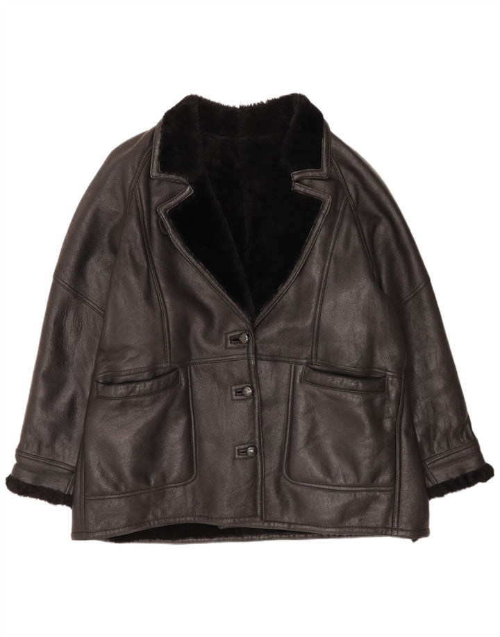 Vintage Dame Loose Fit Shearling Jacket EU 48 2XL Sort Klassisk