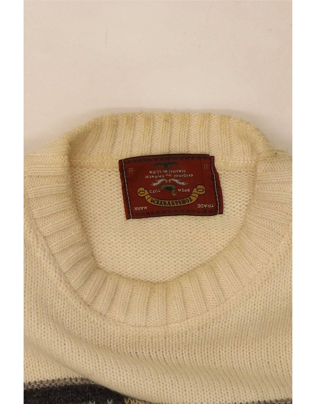 Tobia System Herre Crew Neck Jumper Sweater Medium Beige Geometrisk