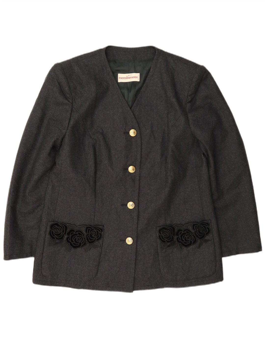 Roccobarocco Dame 4-knaps blazerjakke UK 14 Medium Grey Floral Wool