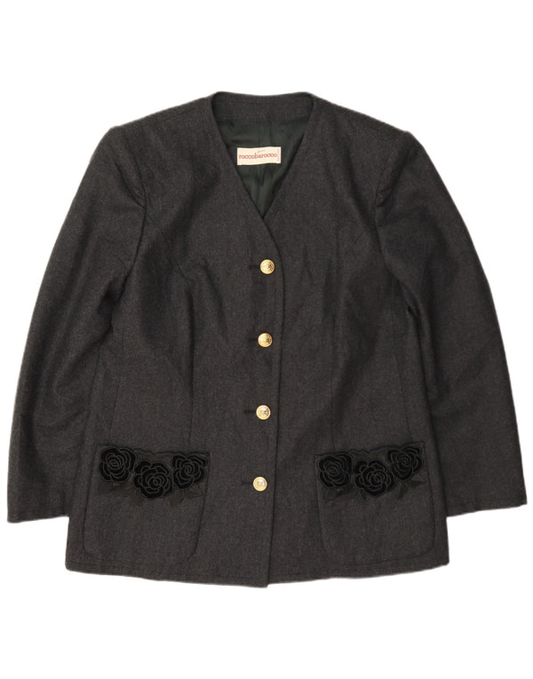 Roccobarocco Dame 4-knaps blazerjakke UK 14 Medium Grey Floral Wool