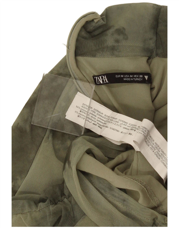 Zara Damebluse Top UK 12 Medium Green Tie Dye Polyester