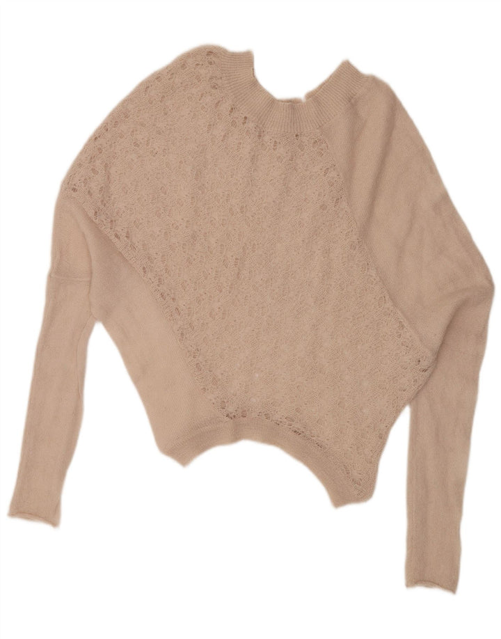 VINTAGE Dame Oversized Boat Neck Jumper Sweater UK 16 Large Beige