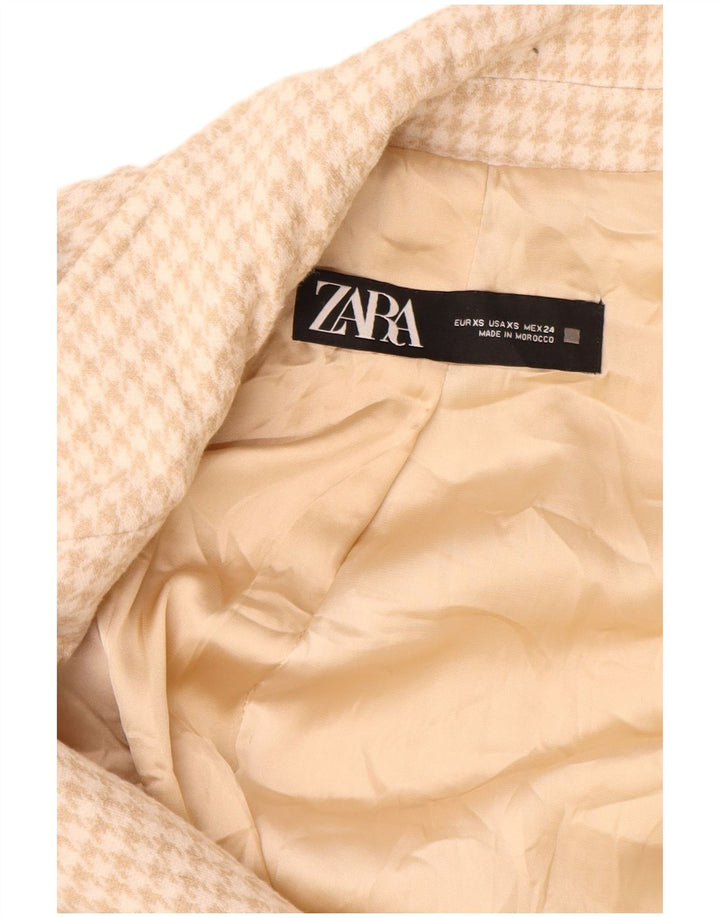 Zara Dame 2-knaps oversize blazerjakke UK 6 XS Beige Houndstooth