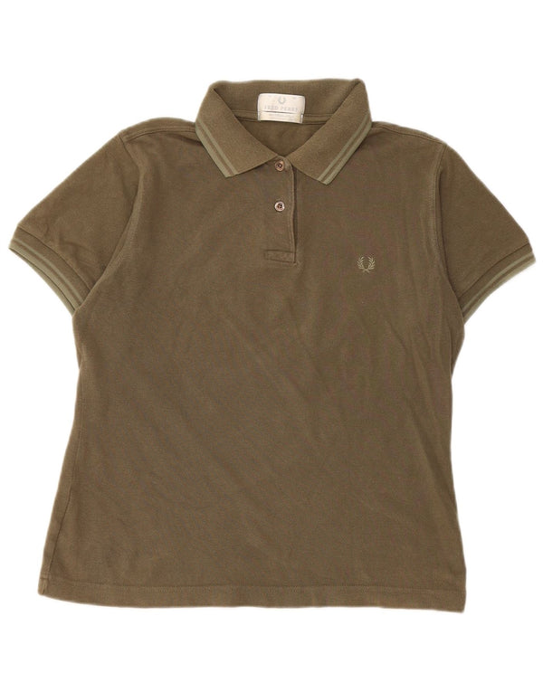 Fred Perry Dame Polo Shirt UK 12 Medium Khaki Bomuld