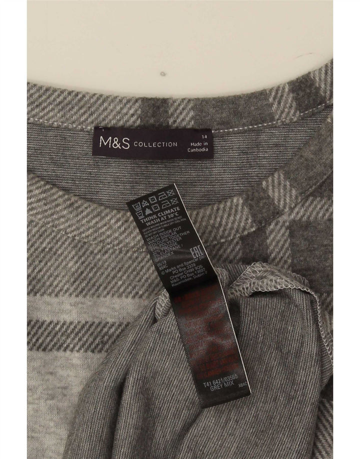 Marks & Spencer Dame Top Langærmet UK 14 Stor Grå Plaid Polyester
