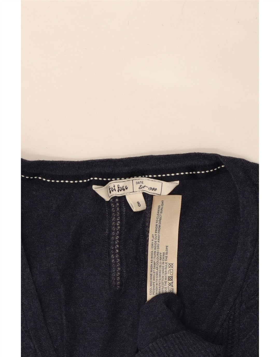 FAT FACE Dame 3/4-ærmet cardigantrøje UK 8 Lille marineblå bomuld