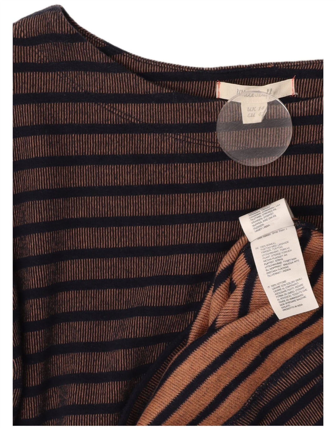 WHITE STUFF Dame Langærmet Skede Kjole UK 14 Stor Brun Stribet