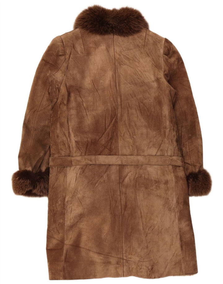 Vintage Dame Sherpa Ruskind Overfrakke UK 14 Medium Brun