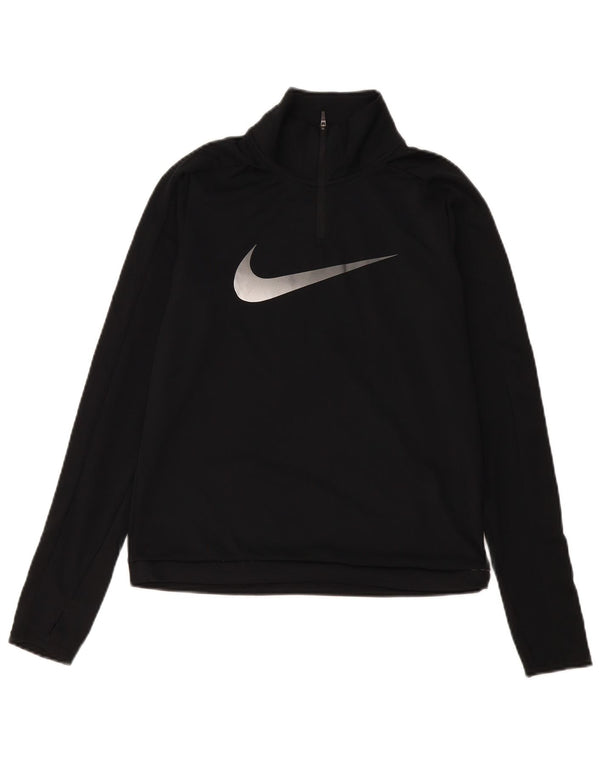 Nike Dame Dri Fit Pullover med lynlås-hals Træningsdragt Top UK 10 Lille Sort