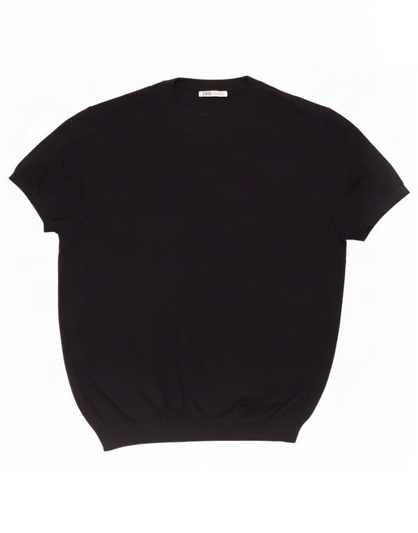 Zara Herre T-Shirt Top Medium Marineblå Viscose