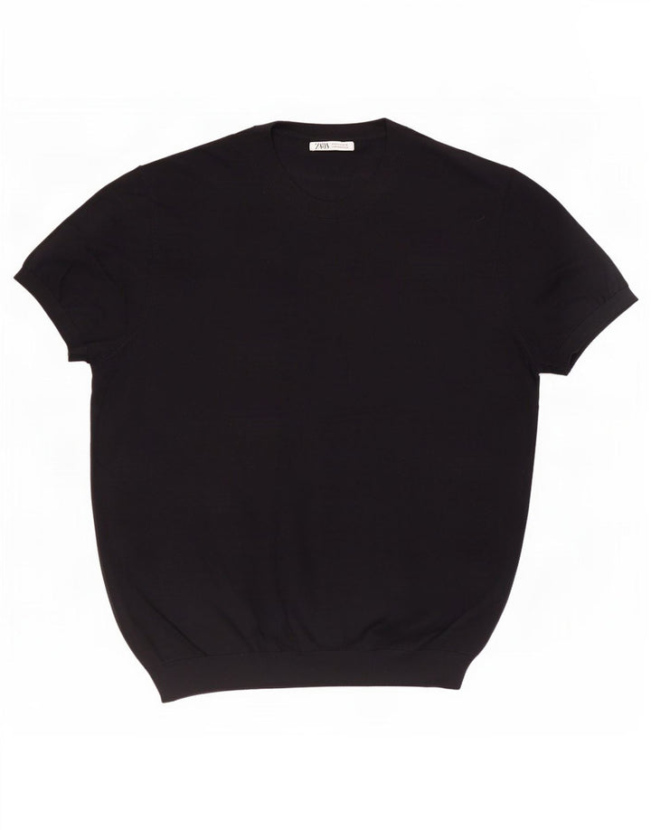 Zara Herre T-Shirt Top Medium Marineblå Viscose