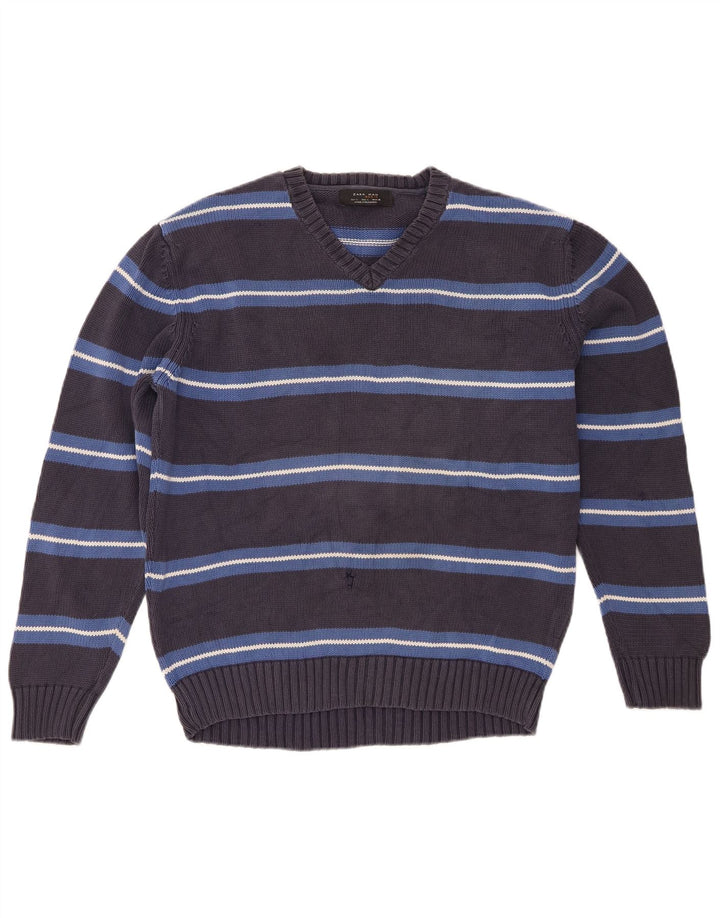 Zara Herre V-hals sweater Stor Grå Stribet