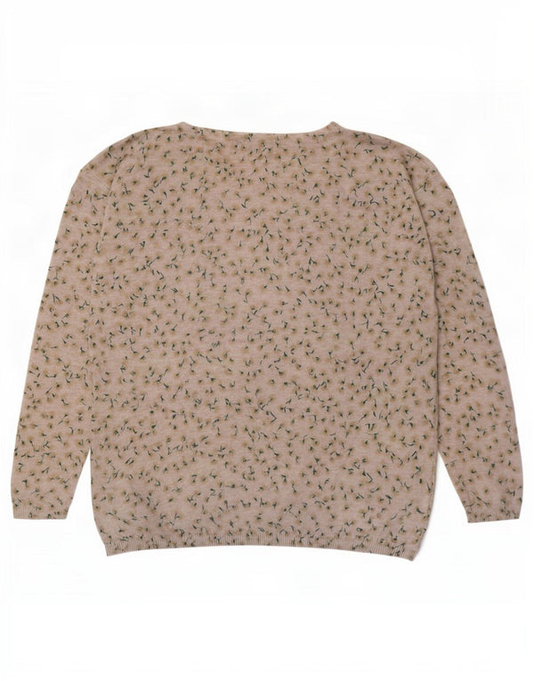 Fat Face Dame Boat Neck Jumper Sweater UK 12 Medium Beige Floral Bomuld