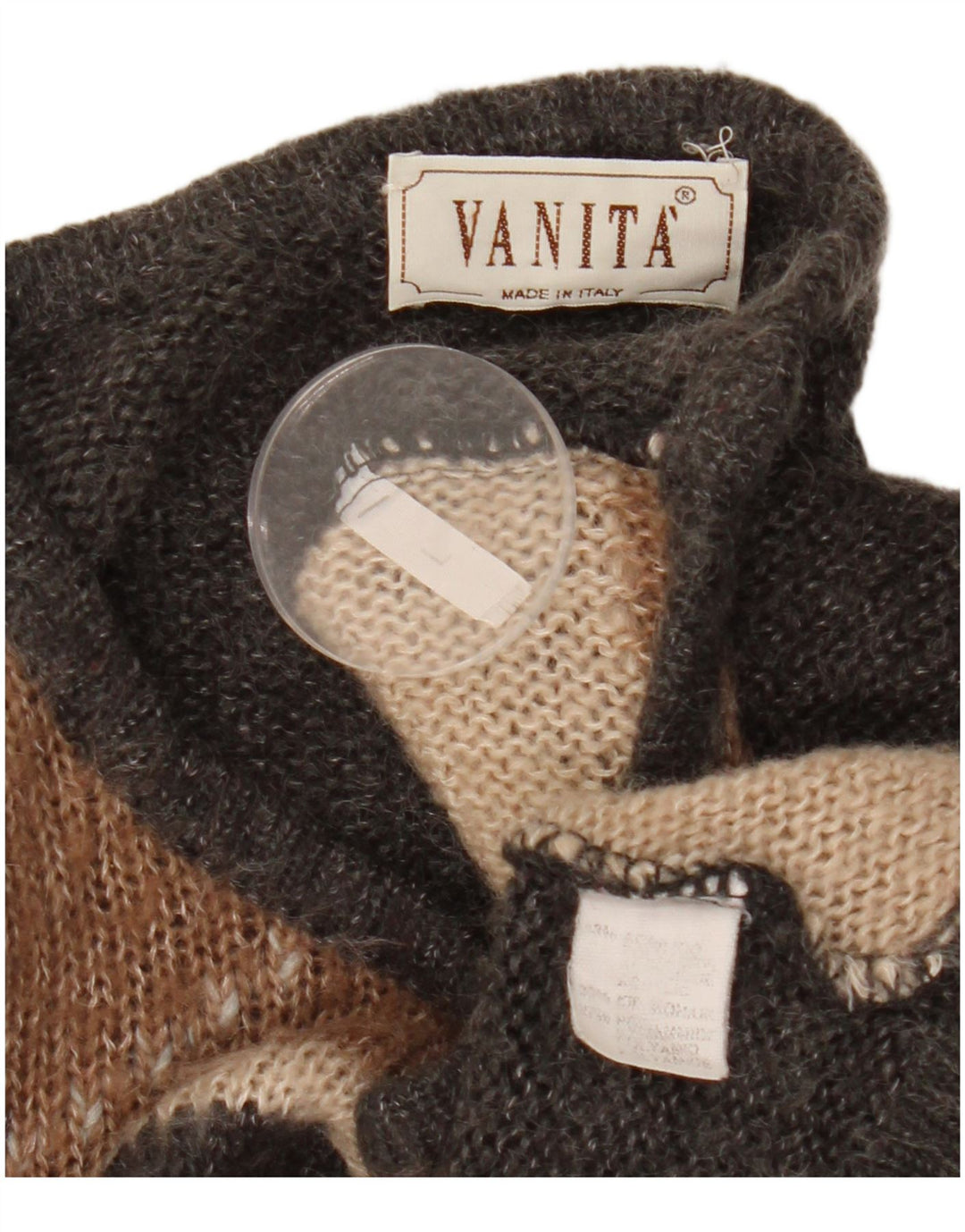 VINTAGE Dame Boat Neck Jumper Sweater UK 16 Stor Grå Geometrisk