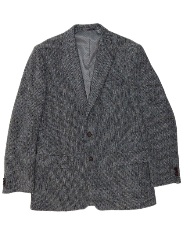 Harris Tweed Herre 2 Button Blazer Jacket UK 40 Large Blue Herringbone