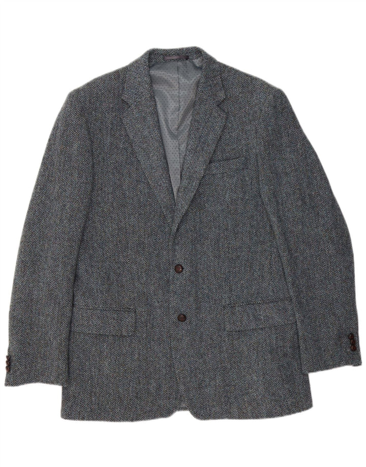 Harris Tweed Herre 2 Button Blazer Jacket UK 40 Large Blue Herringbone